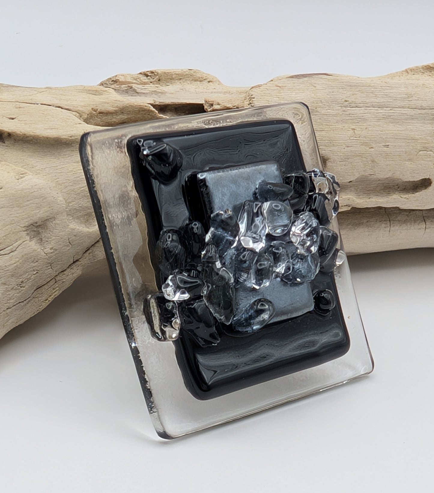 BLACK AND SILVER SLATE CHUNKY RING