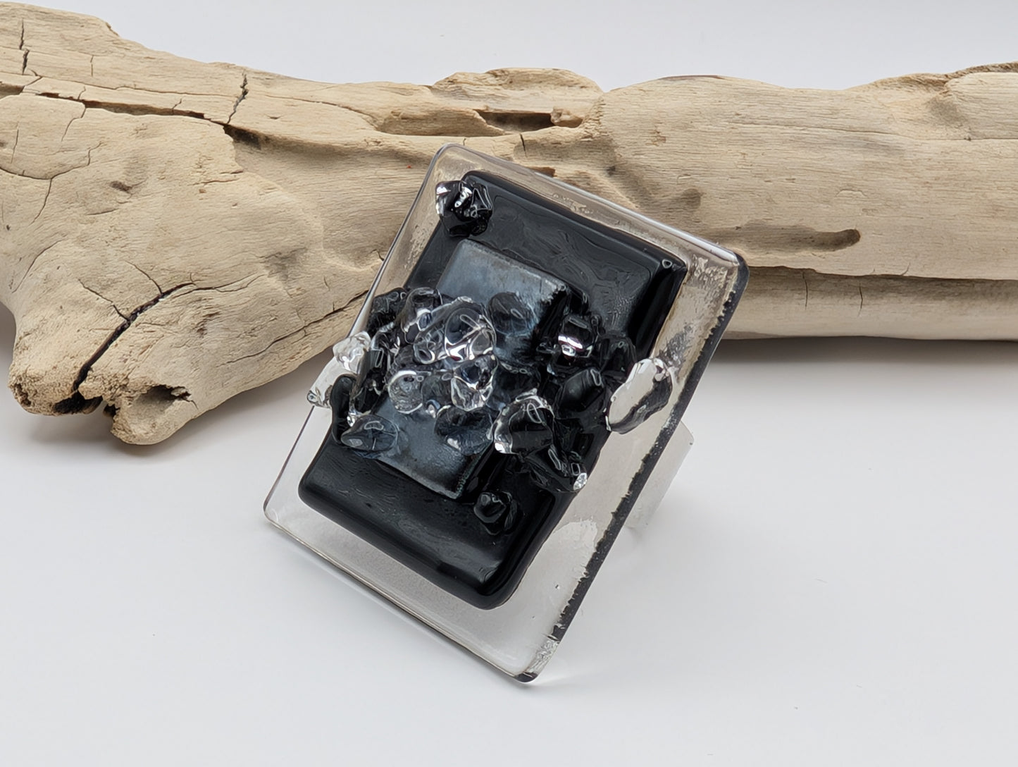 BLACK AND SILVER SLATE CHUNKY RING