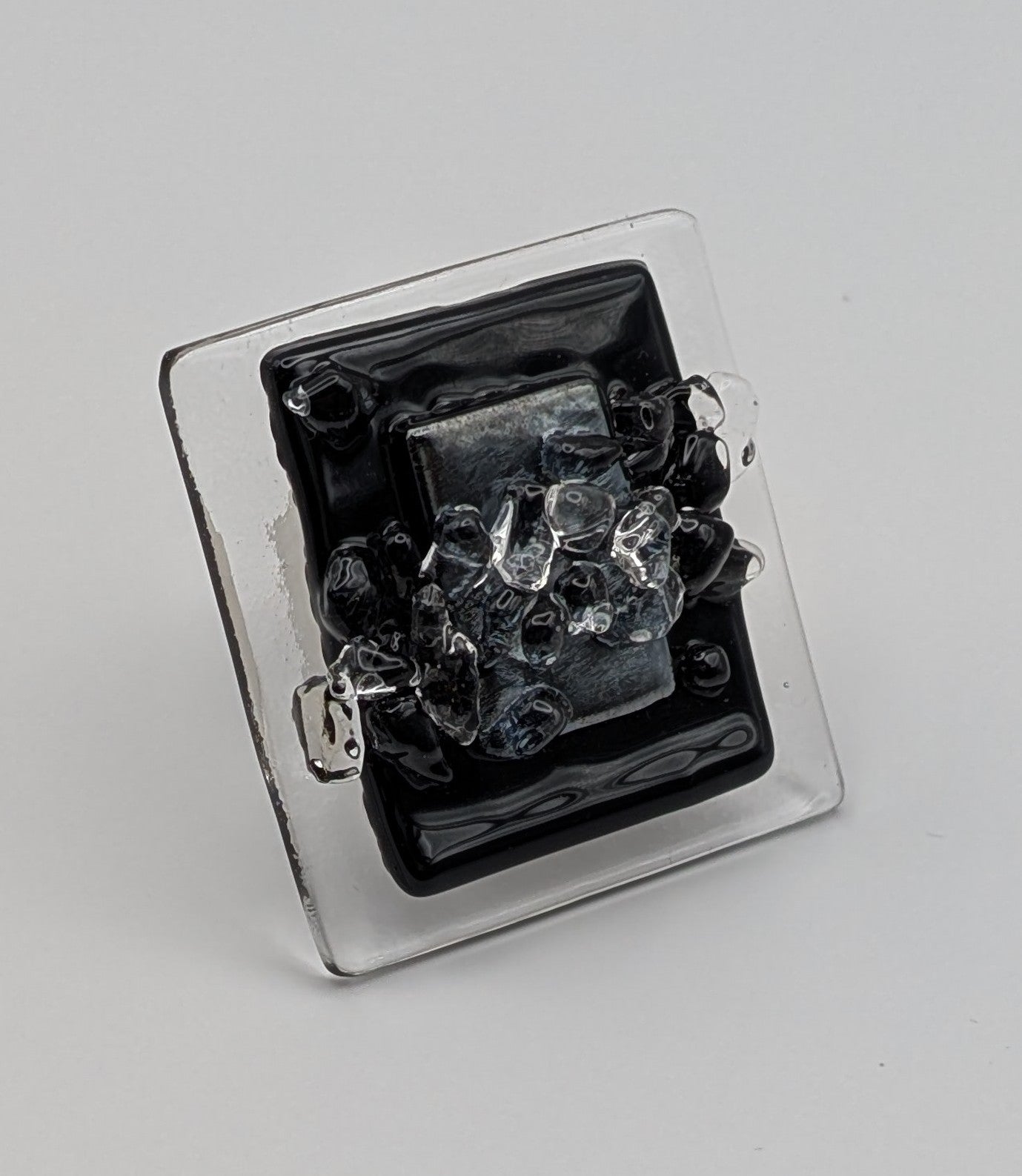 BLACK AND SILVER SLATE CHUNKY RING