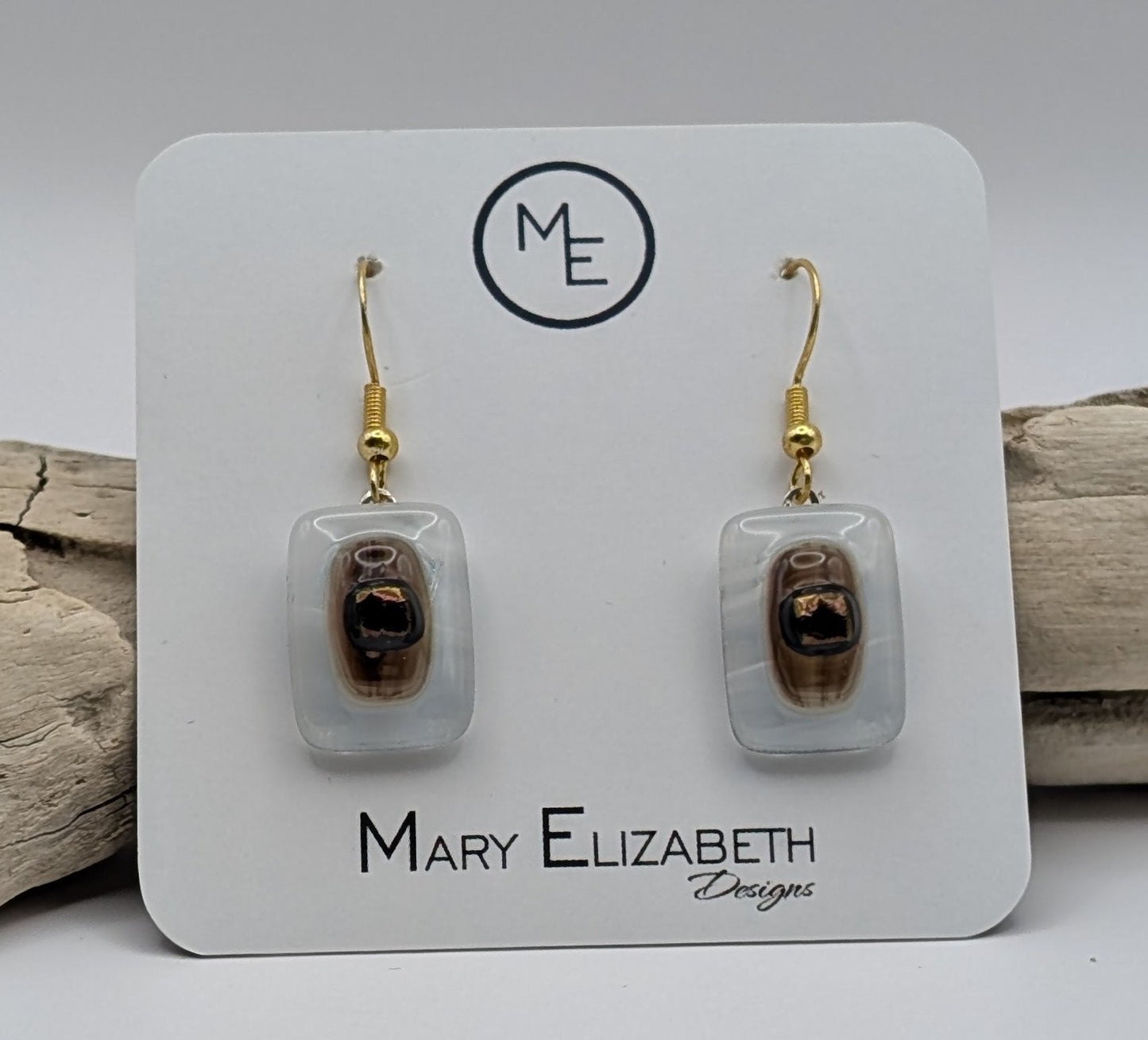 WHITE WISPY AND BRONZE DROP EARRINGS