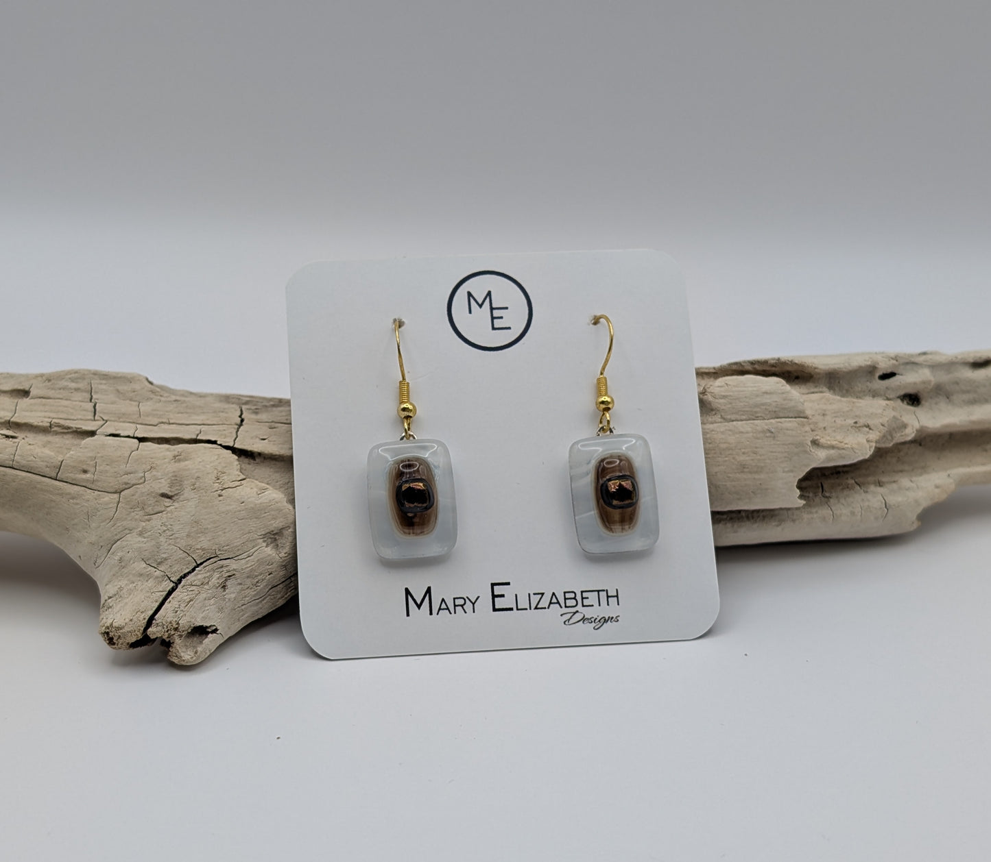 WHITE WISPY AND BRONZE DROP EARRINGS