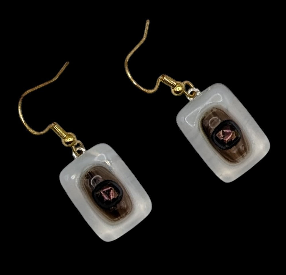 WHITE WISPY AND BRONZE DROP EARRINGS