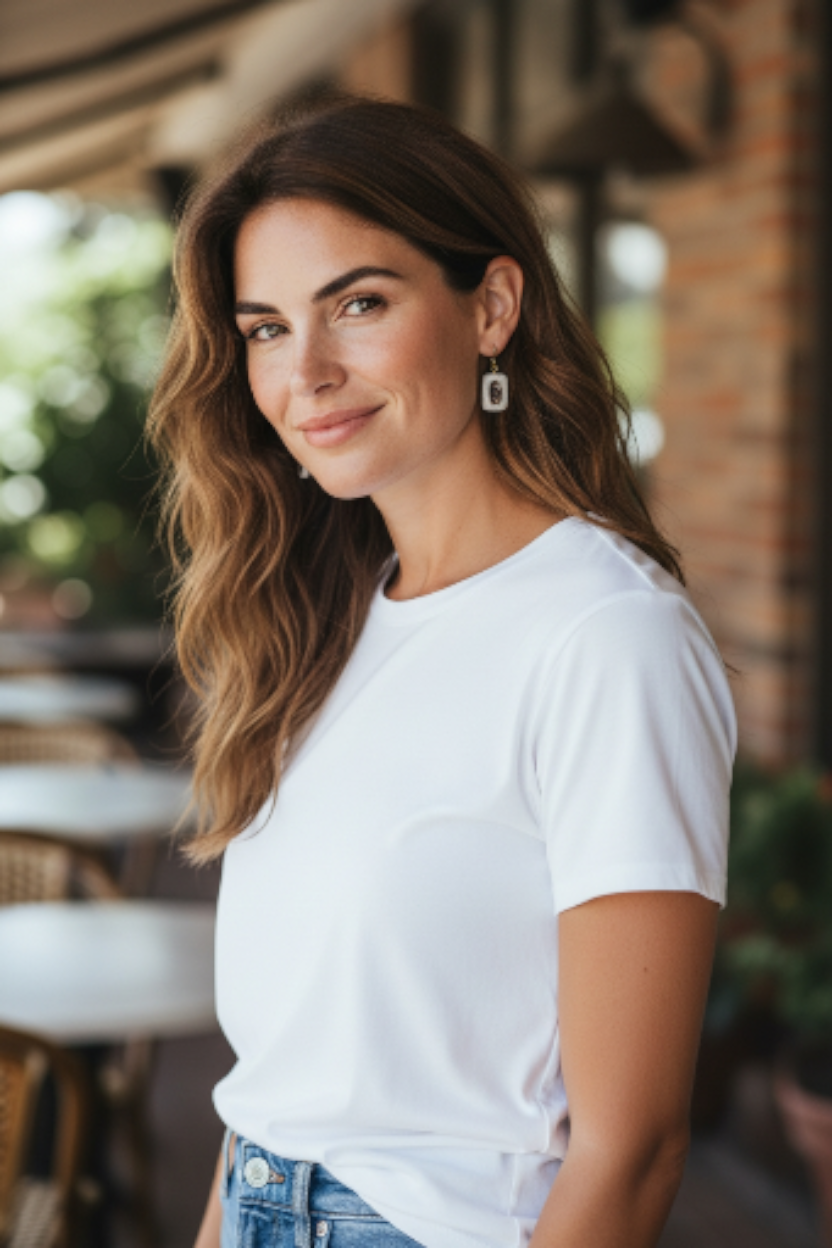 WHITE WISPY AND BRONZE DROP EARRINGS
